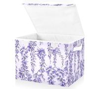 Mnsruu Storage Boxes with Lids, Hand Draw Purple Flowers Wisteria Large Storage Basket Organizer Shelves Cube Bin Toy Clothes Underbed