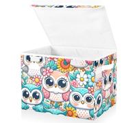 Mnsruu Storage Boxes with Lids, Little Cute Owl Flowers Large Storage Basket Organizer Shelves Cube Bin Toy Clothes Underbed