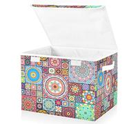 Mnsruu Storage Boxes with Lids, Moroccan Bohemian Mandala Indian Colorful Pink Tribal Large Storage Basket Organizer Shelves Cube Bin Toy Clothes Underbed