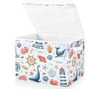 Mnsruu Storage Boxes with Lids, Nautical Lighthouse Sailboat Large Storage Basket Organizer Shelves Cube Bin Toy Clothes Underbed