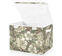 Mnsruu Storage Boxes with Lids, Palm Tropical Camo Green Flower Large Storage Basket Organizer Shelves Cube Bin Toy Clothes Underbed