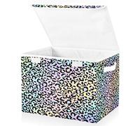 Mnsruu Storage Boxes with Lids, Rainbow Galaxy Black Leopard Large Storage Basket Organizer Shelves Cube Bin Toy Clothes Underbed
