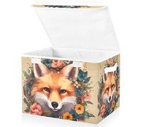 Mnsruu Storage Boxes with Lids, Red Fox Cub Flower Large Storage Basket Organizer Shelves Cube Bin Toy Clothes Underbed