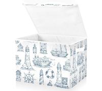 Mnsruu Storage Boxes with Lids, Retro Nautical Large Storage Basket Organizer Shelves Cube Bin Toy Clothes Underbed