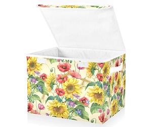 Mnsruu Storage Boxes with Lids, Shabby Chic Sunflower Poppy Daisy Large Storage Basket Organizer Shelves Cube Bin Toy Clothes Underbed