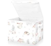 Mnsruu Storage Boxes with Lids, Watercolor Woodland Animals Hedgehog Fox Large Storage Basket Organizer Shelves Cube Bin Toy Clothes Underbed