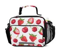 Mnsruu Strawberry Cherry Red Lunch Bags Large Insulated Lunch Box for Kids Boys Girls Reusable Cooler Bag Tote Bag School Lunchbox with Shoulder Strap