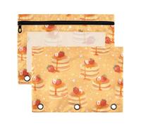Mnsruu Strawberry Muffin 3 Rings Binder Pouch Pencil Case, 2 Pack Pencil Pouches with Zipper, Clear Window Cosmetic Bag