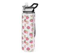 Mnsruu Strawberry Pink Polka Dot Water Bottle 1L with Straw, Leakproof BPA Free Tritan Drink Bottle, Sport Water Bottle for Men Women Kids
