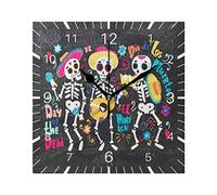Mnsruu Sugar Skull Day of the Dead Flower 7.9 Inch Square Wall Clock Battery Operated Non-Ticking Silent Quartz for Kitchen Home Living Room Office Bedroom(Black Pointer)