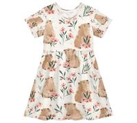 Mnsruu Summer Girl Dresses Capybara Flower Toddler Short Sleeve A-line Dress Children Casual Sundress Multicoloured