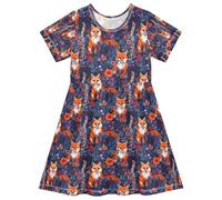 Mnsruu Summer Girl Dresses Fox Flower Red Flower Toddler Short Sleeve A-line Dress Children Casual Sundress