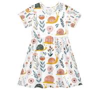 Mnsruu Summer Girl Dresses Snails on Flower Toddler Short Sleeve A-line Dress Children Casual Sundress Multicoloured