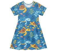 Mnsruu Summer Girl Dresses Turtle in The Sea Toddler Short Sleeve A-line Dress Children Casual Sundress Multicoloured