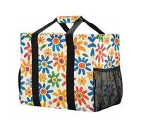 Mnsruu Sunflower Coloful Flower Reusable Grocery Bags Shopping Bags Kitchen Travel Tote Bag Washable Beach Bag