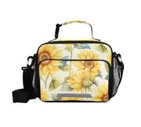 Mnsruu Sunflower Watercolor Yellow Flower Lunch Bags Large Insulated Lunch Box for Kids Boys Girls Reusable Cooler Bag Tote Bag School Lunchbox with Shoulder Strap