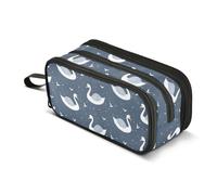 Mnsruu Swan Bird Navy Blue Pencil Case Large Capacity Pen Bag 3 Compartment Pencil Pouch Stationery for Office College School Teen Student Girl Boy