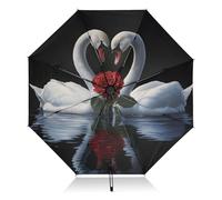 Mnsruu Swan Rose Flower Black Folding Umbrella Inverted Umbrella Automatic Open Close Compact Umbrella Portable Large for Rain Sun UV Protection Windproof