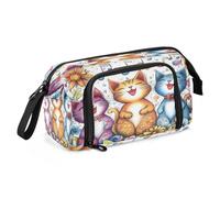 Mnsruu Three Singing Cats Big Capacity Pencil Case Pouch Pen Case Pencil Box Stationery Office Organizer Bag for Boys Girls