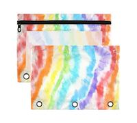 Mnsruu Tie Dye Stripes Rainbow 3 Rings Binder Pouch Pencil Case, 2 Pack Pencil Pouches with Zipper, Clear Window Cosmetic Bag