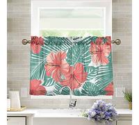 Mnsruu Tier Curtains Rod Pocket Half Window Curtain for Kitchen Bathroom Tropical Flower Palm Leaf Decorative Short Window Treatment 68x91cm, Set of 2 Panels