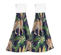 Mnsruu Tiger Jungle Palm Leaf Kitchen Hand Towel Home Decor Hanging Towels 2PCS Soft Absorbent Cloth Tie Towels for Bathroom Laundry Room 46.2 x 35.5 cm
