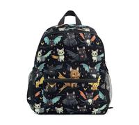 MNSRUU Toddler Backpack, Gothic Skull Cat Bat Small Kids Backpack For Boys Girls Preschool Bookbag Rucksack Mini School Bag Travel Daypack with Chest Strap Name Tag