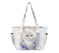 Mnsruu Tote Bag for Women Happy Pig with Flowers Large Capacity Shoulder Handbag with Zip and Compartments Quilted Work Bags for School Travel Beach