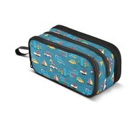Mnsruu Transportations Truck Cartoon Buildings Pencil Case Boys Girls Pen Bag Large Capacity School Office Stationery Organizer Pencil Pouch Holder Zipper Kids Teens Adults