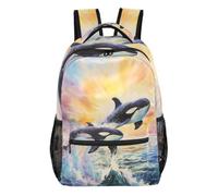 Mnsruu Travel Laptop Backpack, Cute Whale Jump Out Water Backpack, Lightweight & Water Resistant School Rucksack for Teens Boys Girls Adult