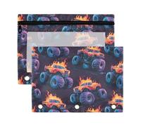 Mnsruu Truck Fire 3 Rings Binder Pouch Pencil Case, 2 Pack Pencil Pouches with Zipper, Clear Window Cosmetic Bag