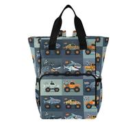 Mnsruu Truck Shark Grid Pattern Baby Diaper Bag Backpack Large Bag Waterproof Travel Diaper Bags for Moms and Dads