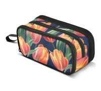 Mnsruu Tulip Black Pencil Case Large Capacity Pen Pouch Pencil Bag with 3 Compartments Pen Holder Organizer Stationery Bag