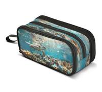 Mnsruu Turtle Coral Under The Ocean Pencil Case Large Capacity Pen Pouch Pencil Bag with 3 Compartments Pen Holder Organizer Stationery Bag