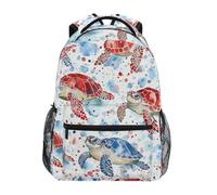 Mnsruu Turtle Ocean Nautical Coastal Red Backpack Rucksack School Bag for Girls Boys Kids Student Boogbag Laptop Travel Daypack