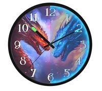 Mnsruu Two Dragons Facing Fire Wall Clock Luminous Bedroom Clocks Battery Operated Silent Glow in the Dark Clock for Living Room Kitchen 12 Inch
