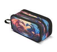 Mnsruu Two Dragons Red Fire Blue Pencil Case Big Capacity Pen Bag Pouch Holder 3 Compartments Large Pencil Box for Boys Girls School Storage Organizer