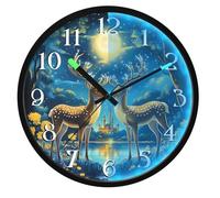 Mnsruu Two Reindeer under Moon Wall Clock Luminous Bedroom Clocks Battery Operated Silent Glow in the Dark Clock for Living Room Kitchen 12 Inch