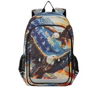 Mnsruu Two Sea Eagles American Flag Bald Eagle Backpack for Boys Girls School Bags Laptop Casual Rucksack Purse Travel Daypack Women Men College