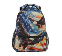 Mnsruu Two Sea Eagles American Flag Bald Eagle Backpack Rucksack School Bag for Girls Boys Kids Student Boogbag Laptop Travel Daypack
