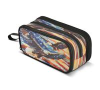 Mnsruu Two Sea Eagles American Flag Bald Eagle Pencil Case Large Capacity Pencil Pouch with 3 Compartments Stationery Case Pen Bag for Boys Girls Kids Adults School Office