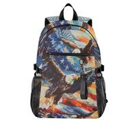 Mnsruu Two Sea Eagles American Flag Bald Eagle Travel Laptop Backpack Women Men School Bag Lightweight Casual Daypack for College School 14" Computer Rucksack