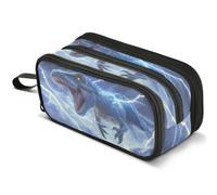 Mnsruu Tyrannosaurus Rex Lightning Pencil Case Large Capacity Pen Pouch Pencil Bag with 3 Compartments Pen Holder Organizer Stationery Bag