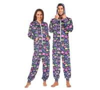 Mnsruu Umbrellas Flower Pattern Adult Onesie Pajama Jumpsuit Zippered Sleepwear Homewear Party One Piece Suit