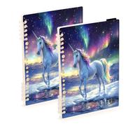 Mnsruu Unicorn Aurora Ice Spiral Notebook Journals 2 Pack, Hardcover Lined Journal for Women, A5 College Ruled Notebooks for Journaling Writing Work Office School 5.7x8.3 Inch