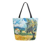 Mnsruu Van Gogh Farmhouse Painting Canvas Tote Bag Women Large Shoulder Bag Reusable Grocery Shopping Bag Handbag Purse