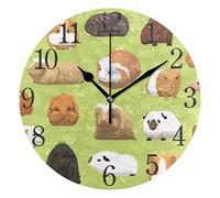 Mnsruu Various Breeds Guinea Pig Round Wall Clock, Silent Non Ticking Oil Painting for Bedroom Living Room Office School Home Decor
