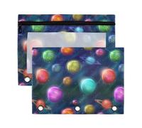 Mnsruu Various Fantastic Planets Moons 3 Rings Binder Pouch Pencil Case, 2 Pack Pencil Pouches with Zipper, Clear Window Cosmetic Bag
