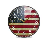 Mnsruu Vintage American USA Flag Star Striped 9.5 Inch Round Wall Clock Battery Operated Non-Ticking Silent Quartz for Home Living Room Office Kitchen Bedroom