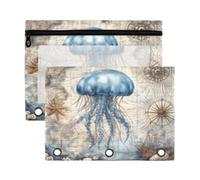 Mnsruu Vintage Blue Octopus 3 Rings Binder Pouch Pencil Case, 2 Pack Pencil Pouches with Zipper, Clear Window Cosmetic Bag